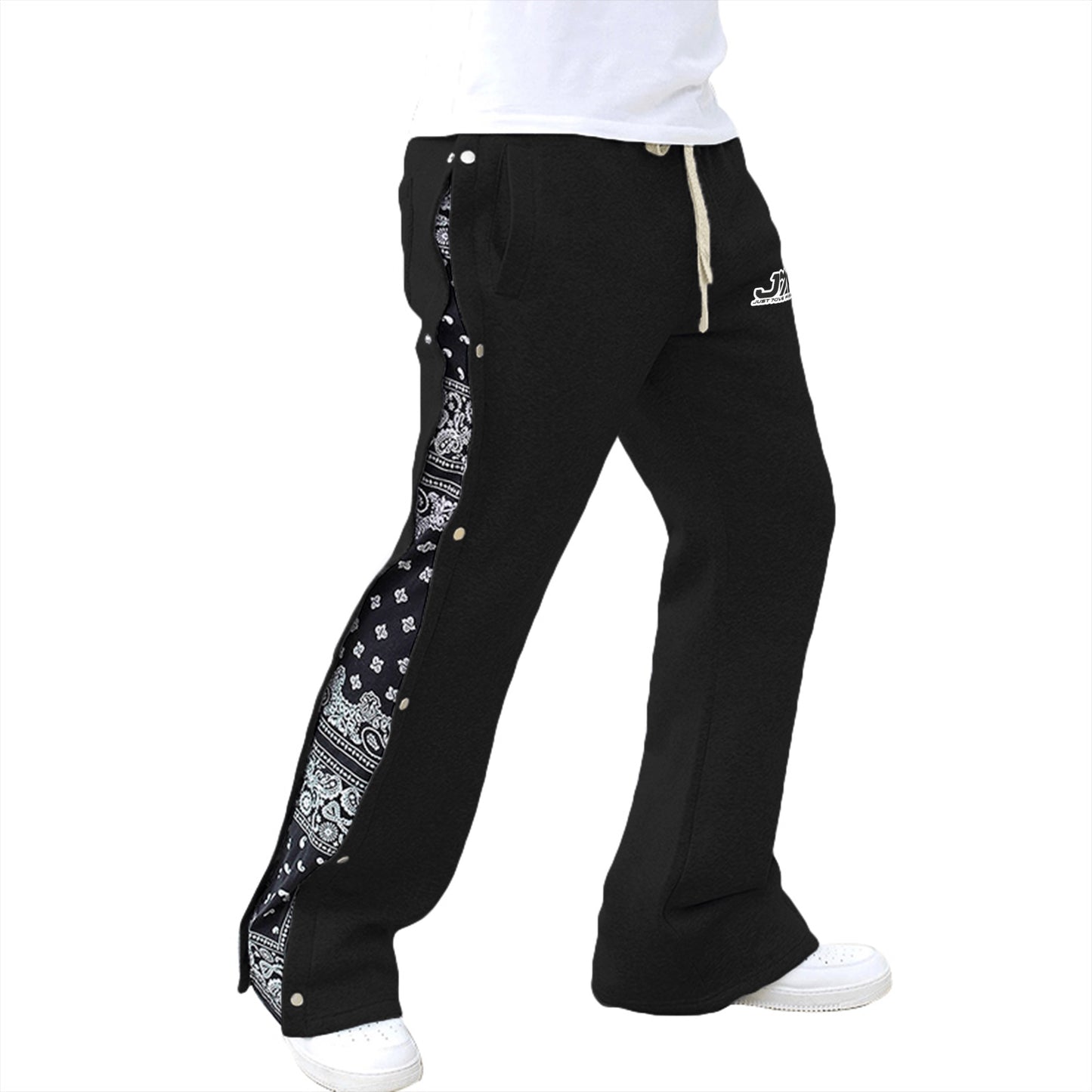 Front Design Simple Print Men's On Design Side Opening Pants