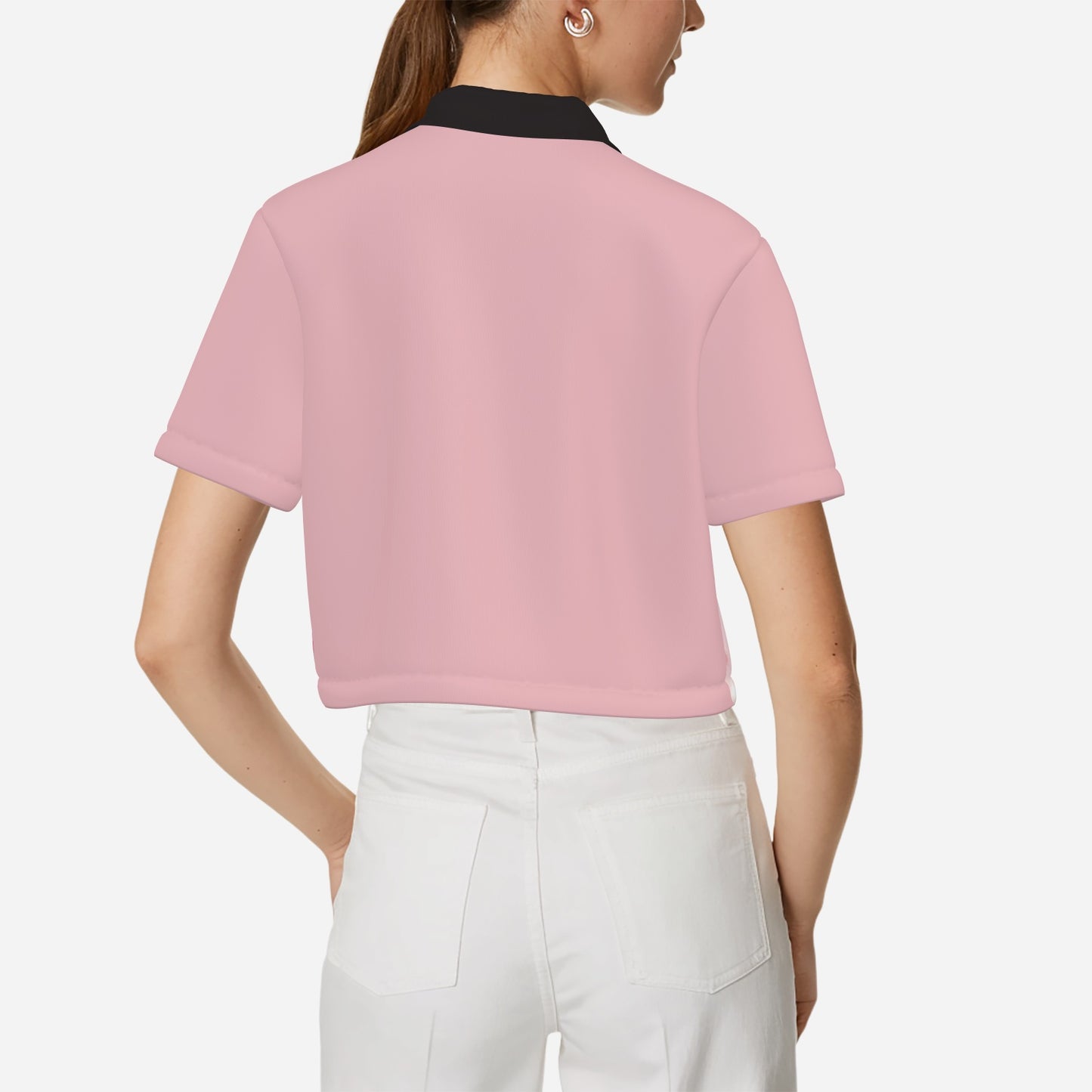 All-Over Print Women's Polo Shirt Crop Top-Pearl Mesh Fabric 190 GSM