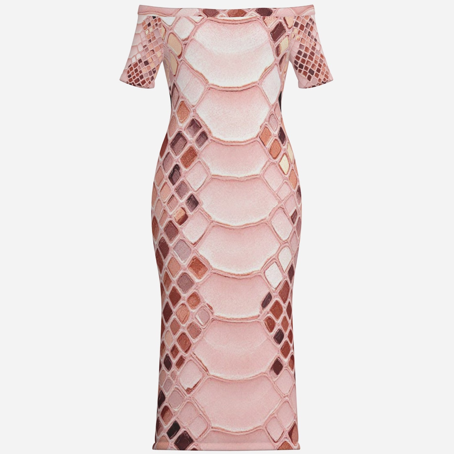 All-Over Print Women's One-Shoulder Long Dress-Milk Silk 180 GSM