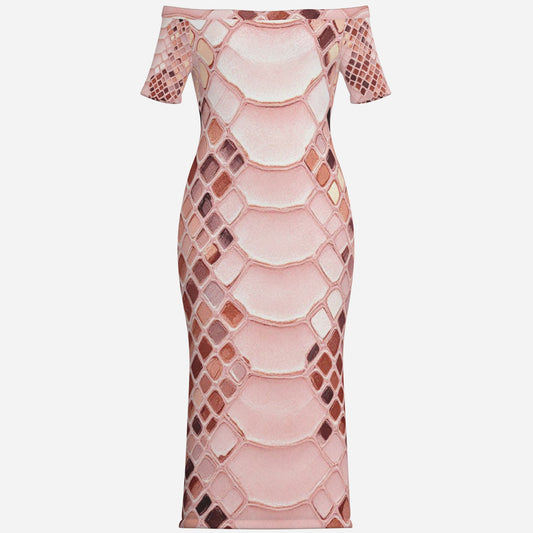 All-Over Print Women's One-Shoulder Long Dress-Milk Silk 180 GSM