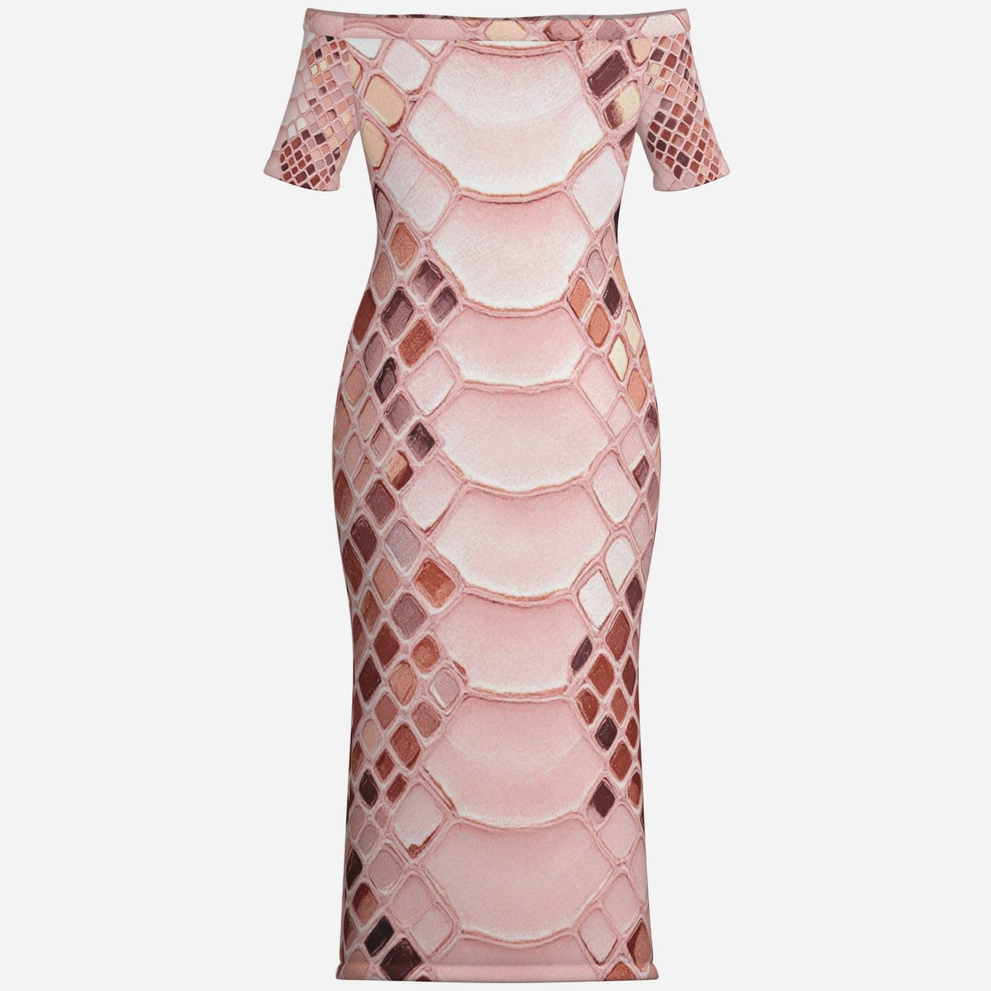 All-Over Print Women's One-Shoulder Long Dress-Milk Silk 180 GSM