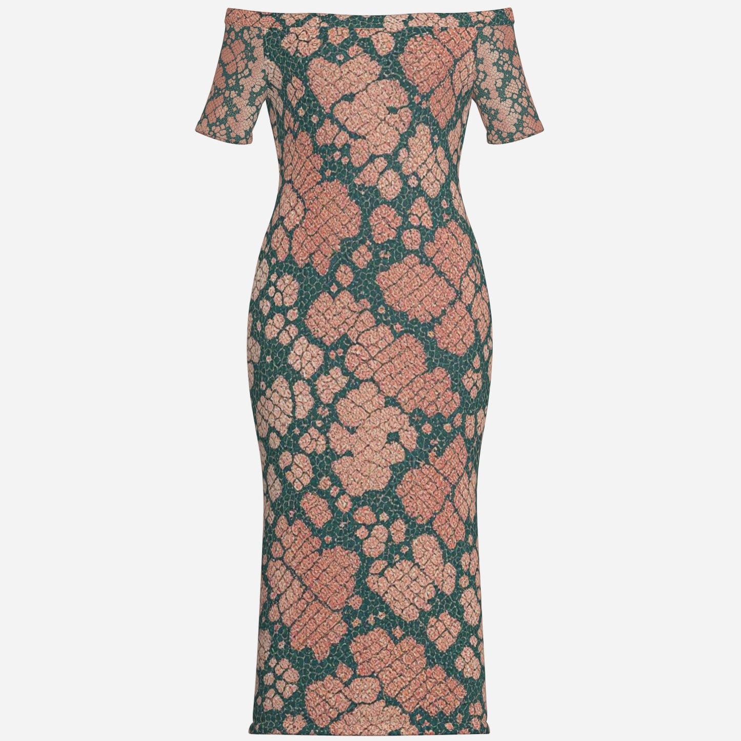 All-Over Print Women's One-Shoulder Long Dress-Milk Silk 180 GSM
