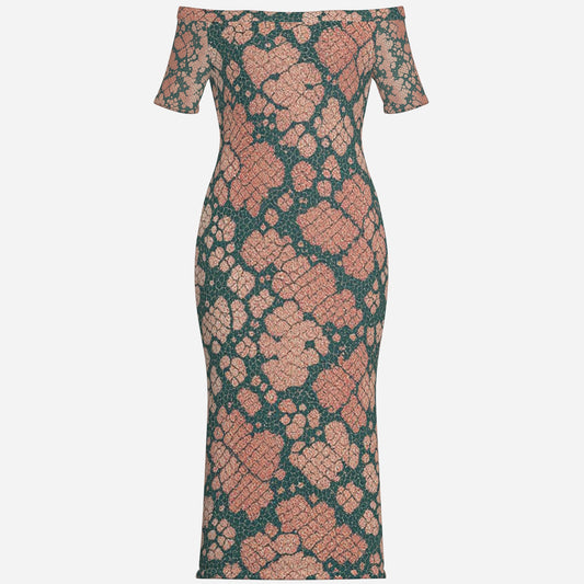 All-Over Print Women's One-Shoulder Long Dress-Milk Silk 180 GSM