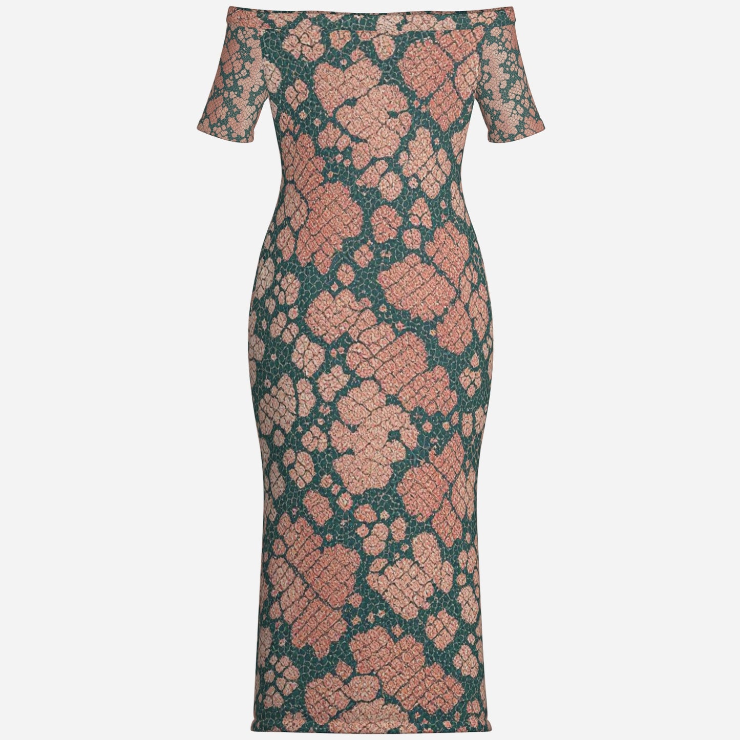 All-Over Print Women's One-Shoulder Long Dress-Milk Silk 180 GSM