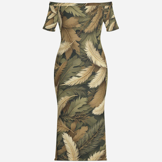All-Over Print Women's One-Shoulder Long Dress-Milk Silk 180 GSM