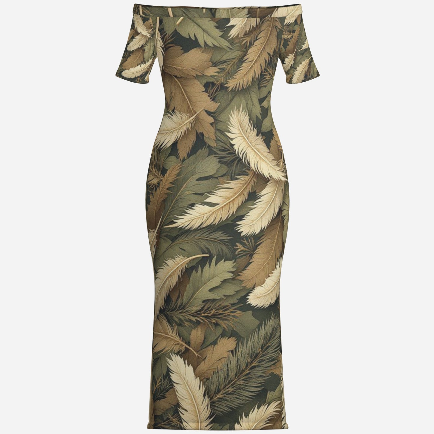 All-Over Print Women's One-Shoulder Long Dress-Milk Silk 180 GSM