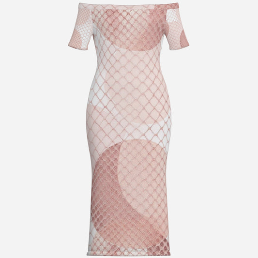 All-Over Print Women's One-Shoulder Long Dress-Milk Silk 180 GSM