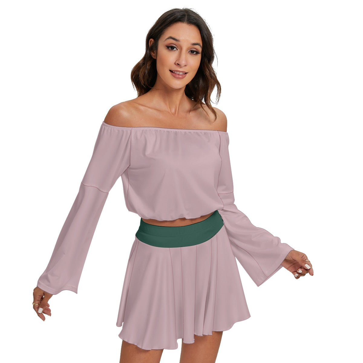 All-Over Print Women's Off-shoulder Top And Skirt Set