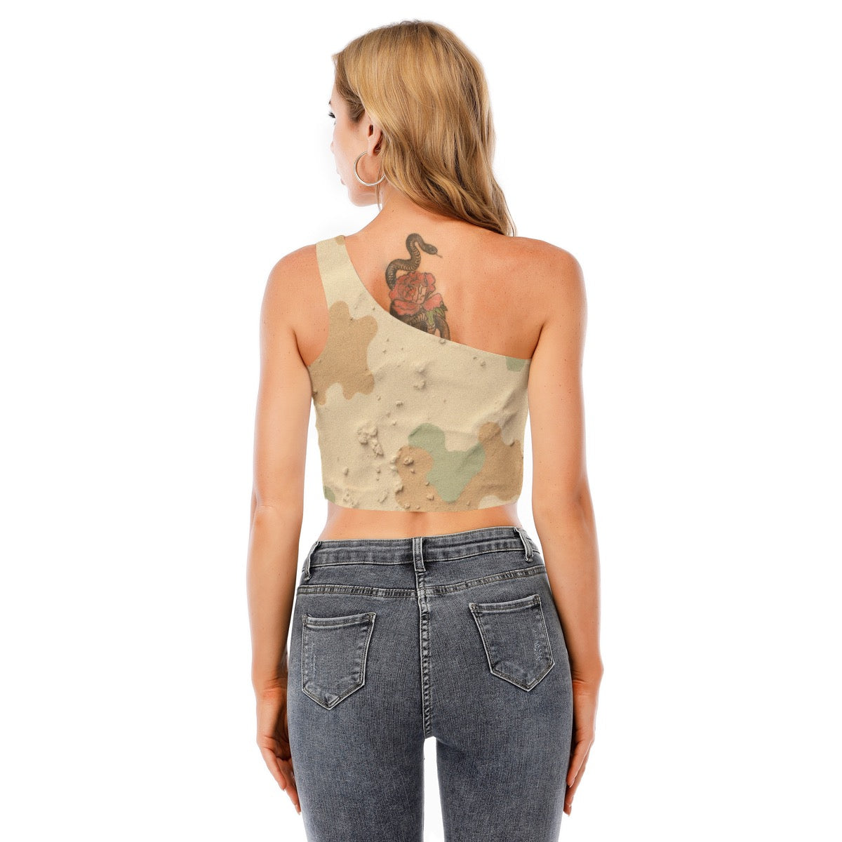 Camo Print Women's One-Shoulder Cropped Top