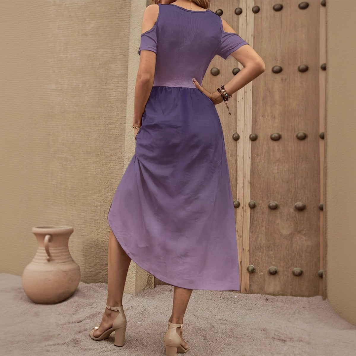 All-Over Print Women's V-neck Off-shoulder Dress