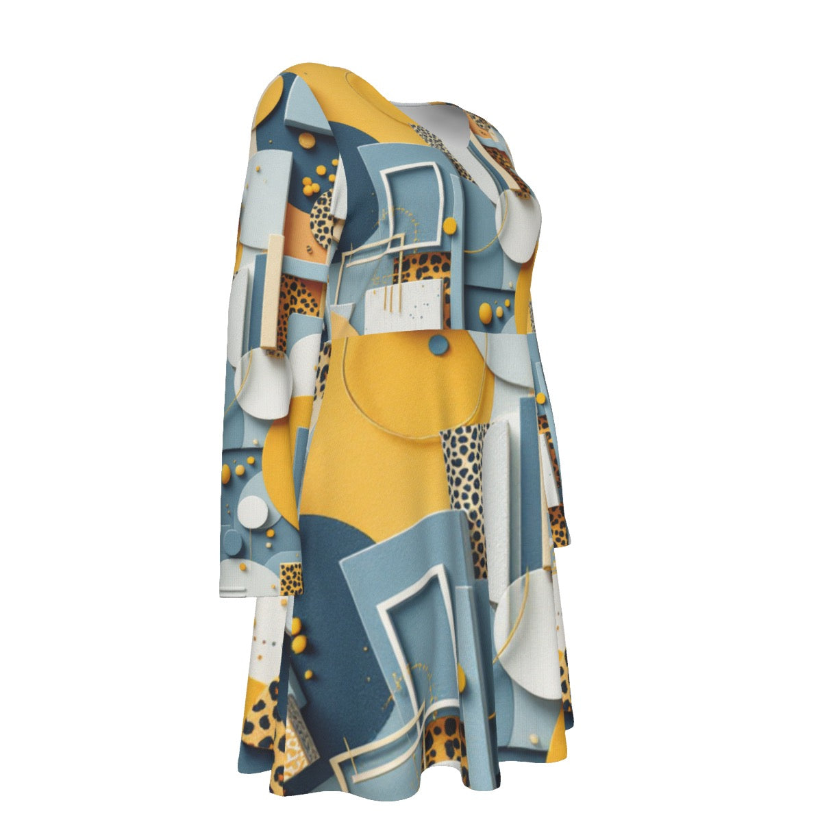 Women's V-neck Long Sleeve Dress(Plus Size)