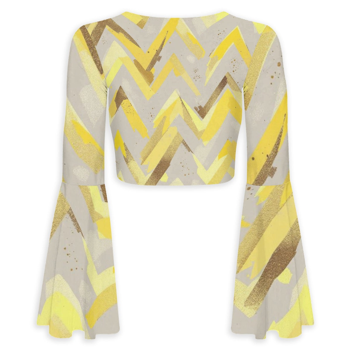 All-Over Print Women's Elegant Flared Sleeve Tie-Front Crop Top
