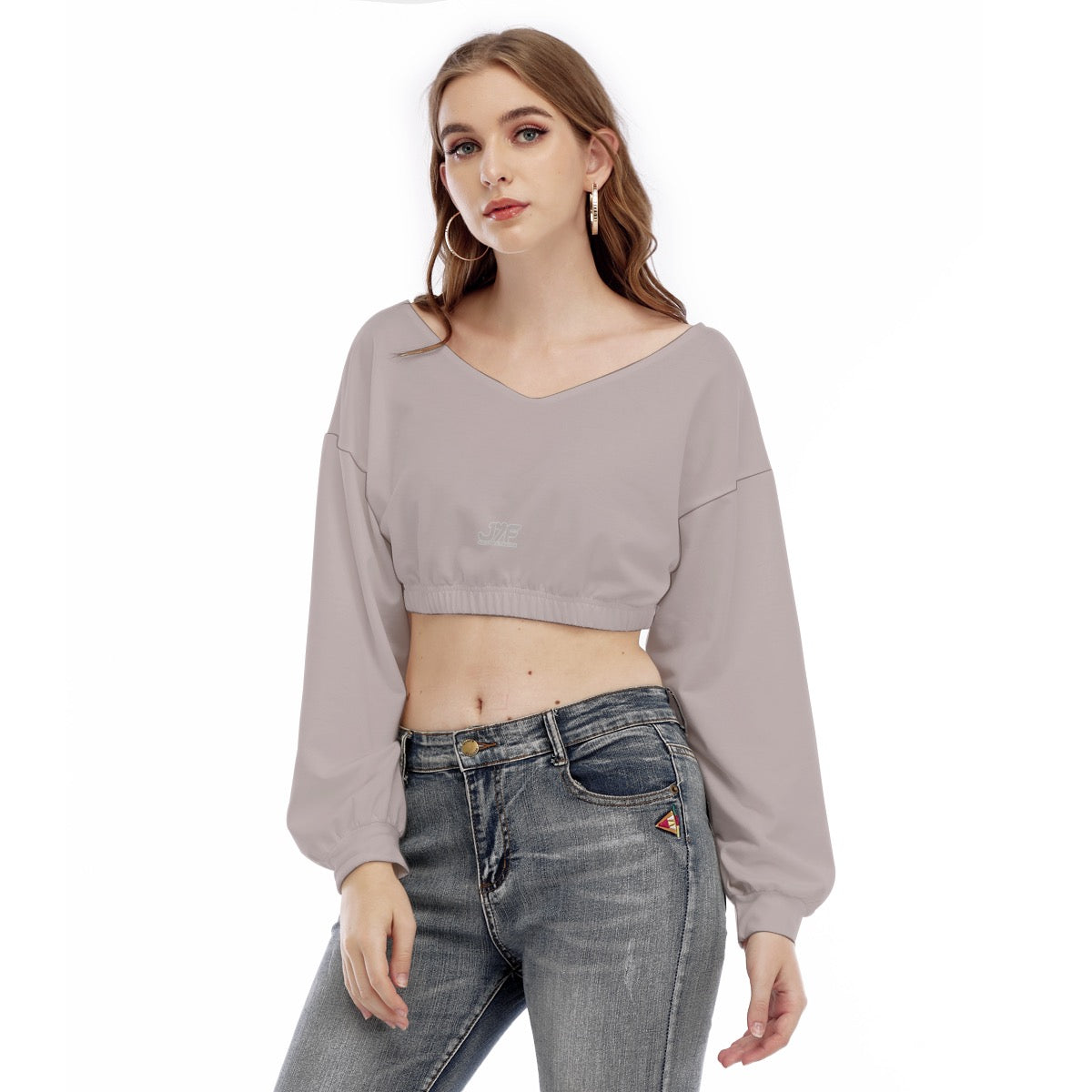 Women's V-neck Long Sleeve Cropped Sweatshirt