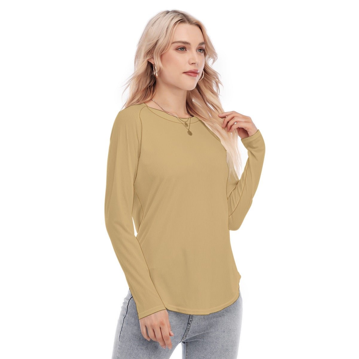 Women's Raglan Sleeves U-Shaped Hem Long Sleeves Blouse