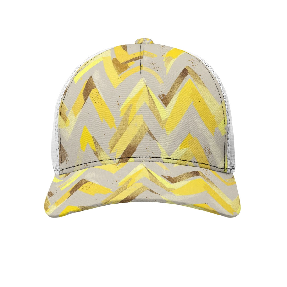 All-Over Print Black Buckle Peaked Mesh Cap With Box