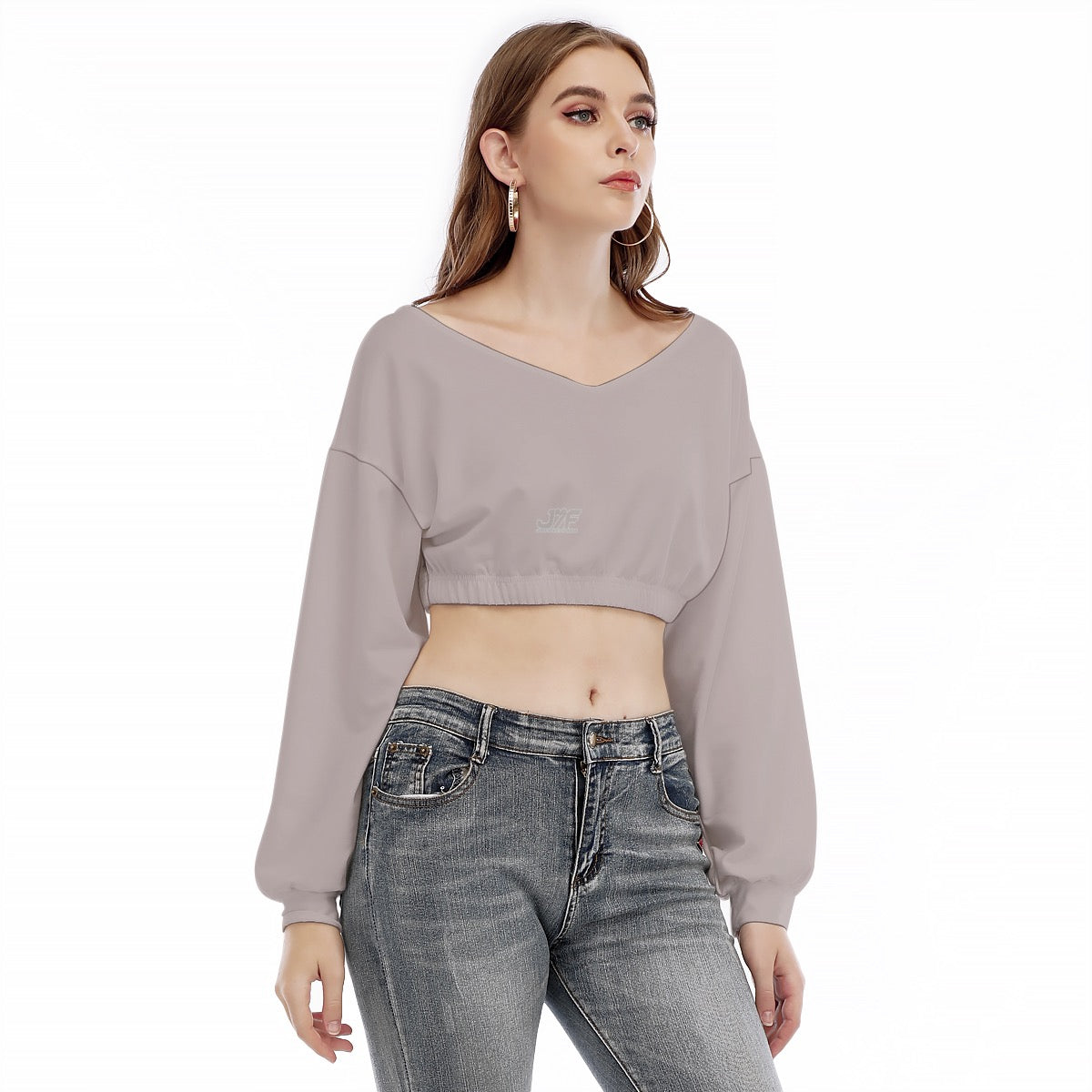 Women's V-neck Long Sleeve Cropped Sweatshirt