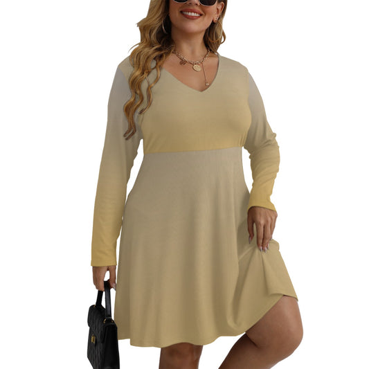 All-Over Print Women's V-neck Long Sleeve Dress(Plus Size)