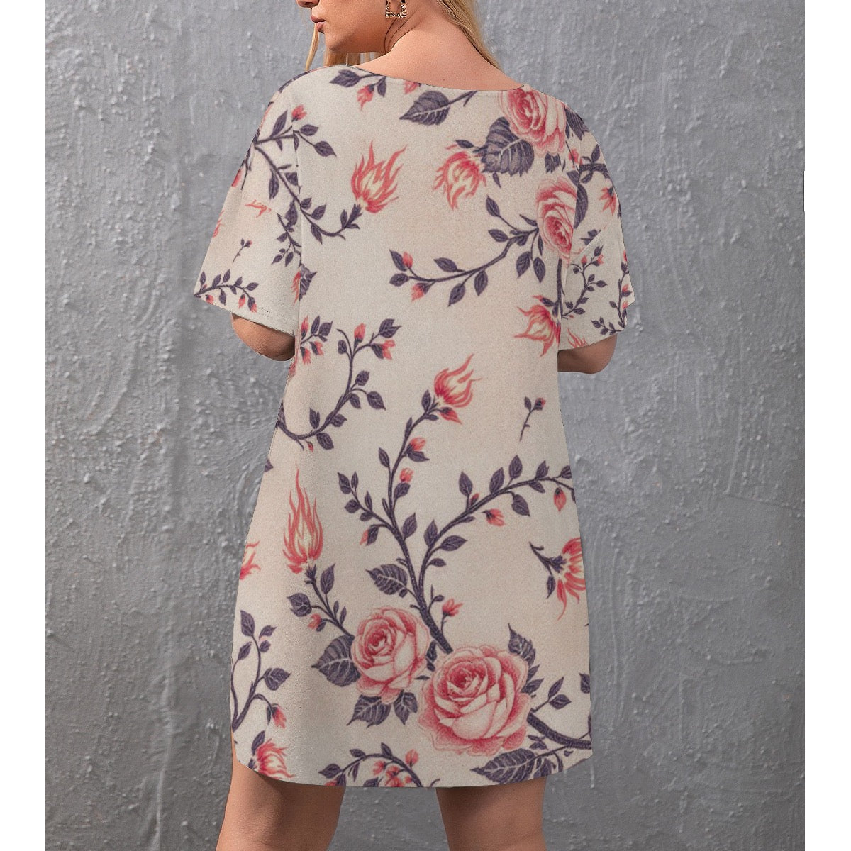 All-Over Print Women's Drop-Shoulder T-Shirt with Side Split and Shorts (Plus Size)