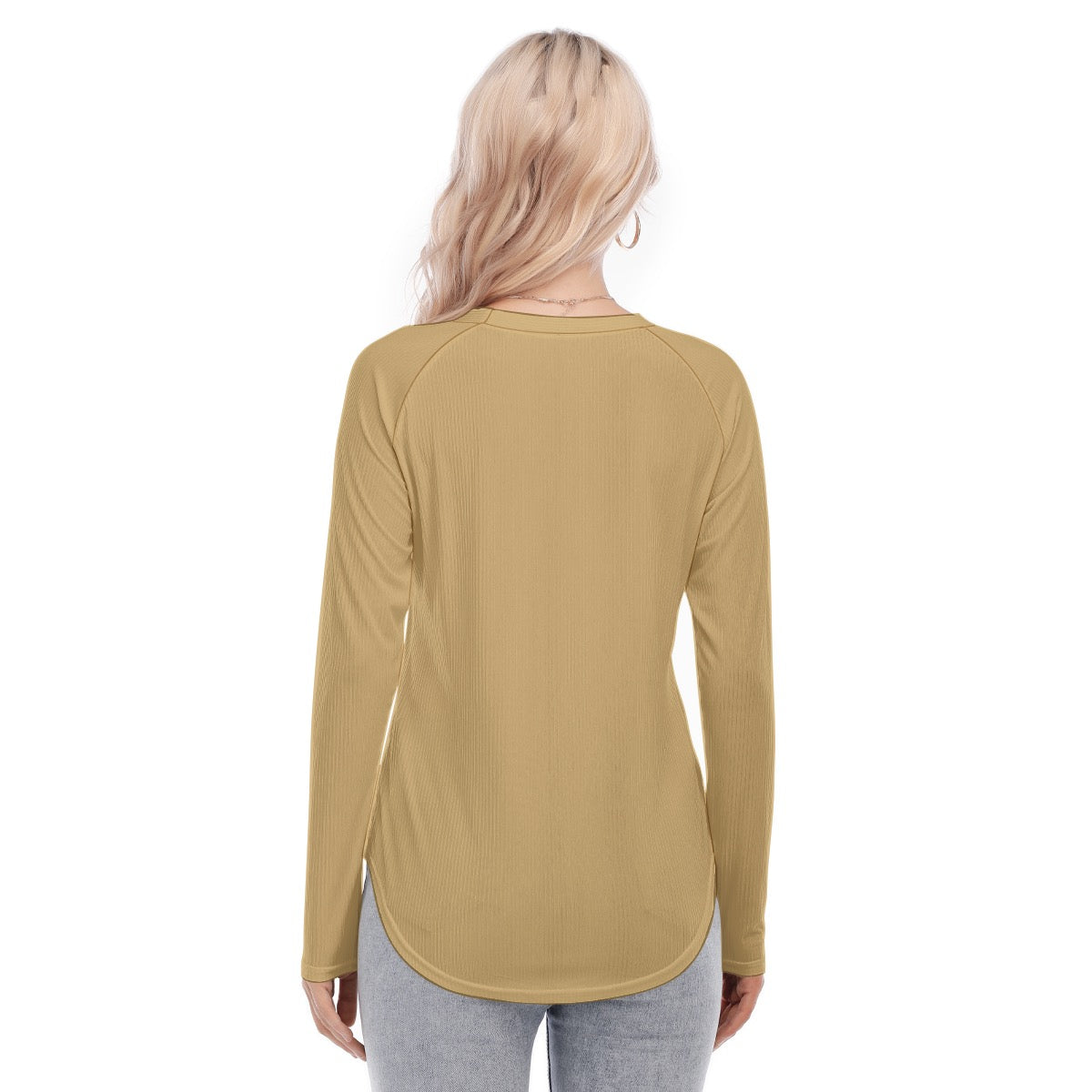 Women's Raglan Sleeves U-Shaped Hem Long Sleeves Blouse