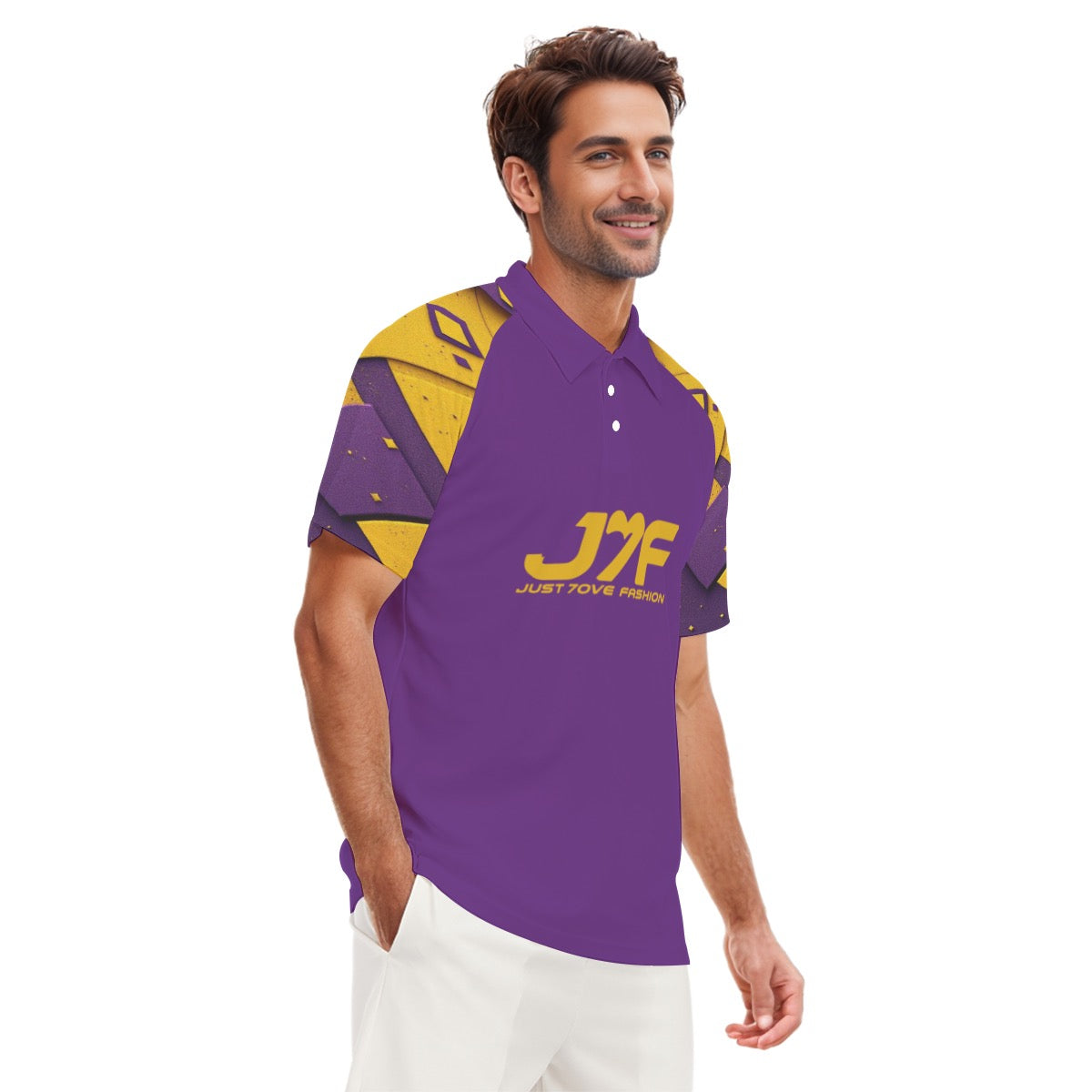 All-Over Print Men's Short Sleeve Polo Shirt With Button Closure