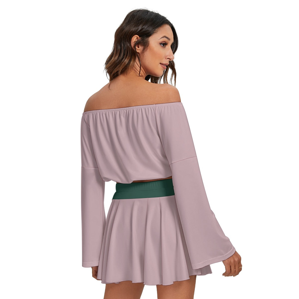 All-Over Print Women's Off-shoulder Top And Skirt Set