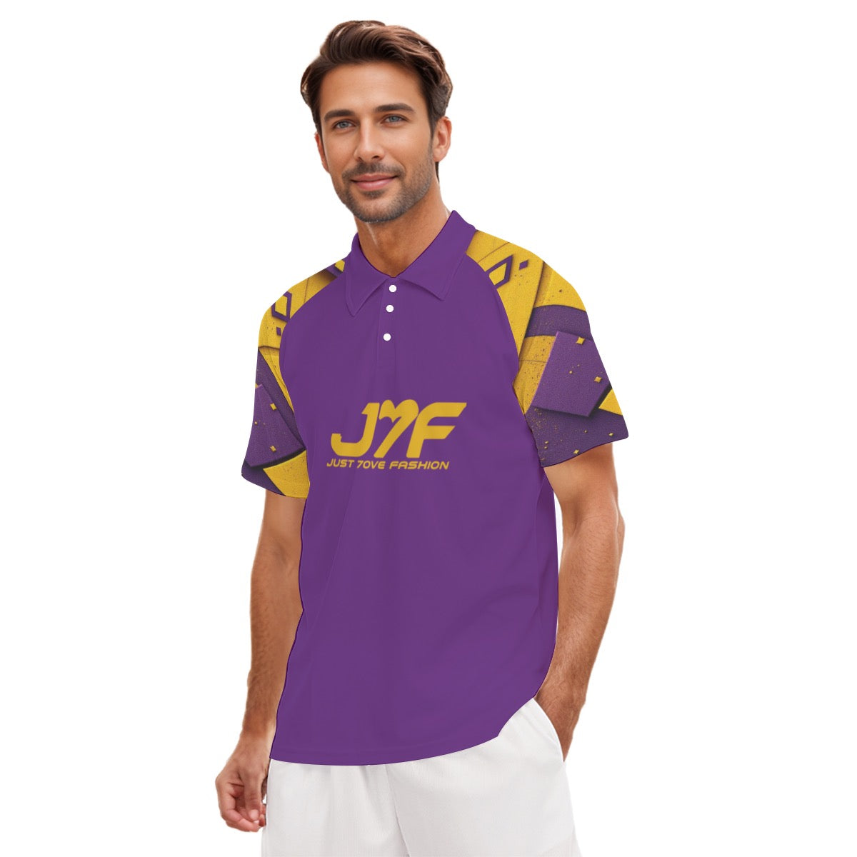 All-Over Print Men's Short Sleeve Polo Shirt With Button Closure