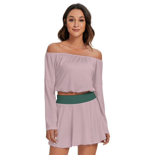 All-Over Print Women's Off-shoulder Top And Skirt Set