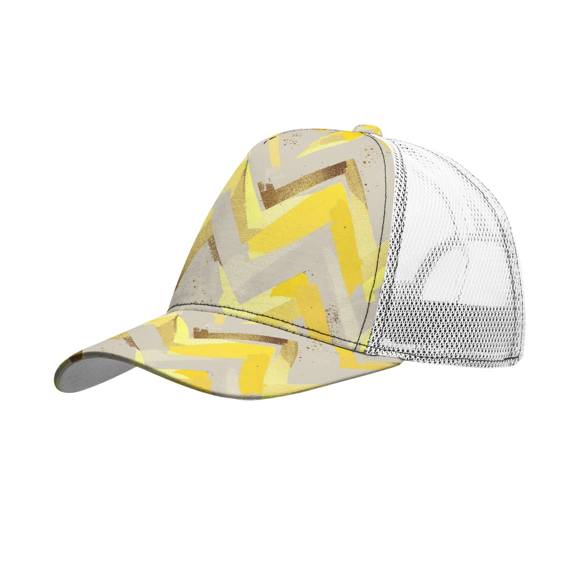 All-Over Print Black Buckle Peaked Mesh Cap With Box