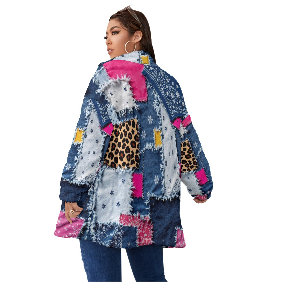 All-Over Print Unisex Borg Fleece Stand-up Collar Coat With Zipper Closure(Plus Size)