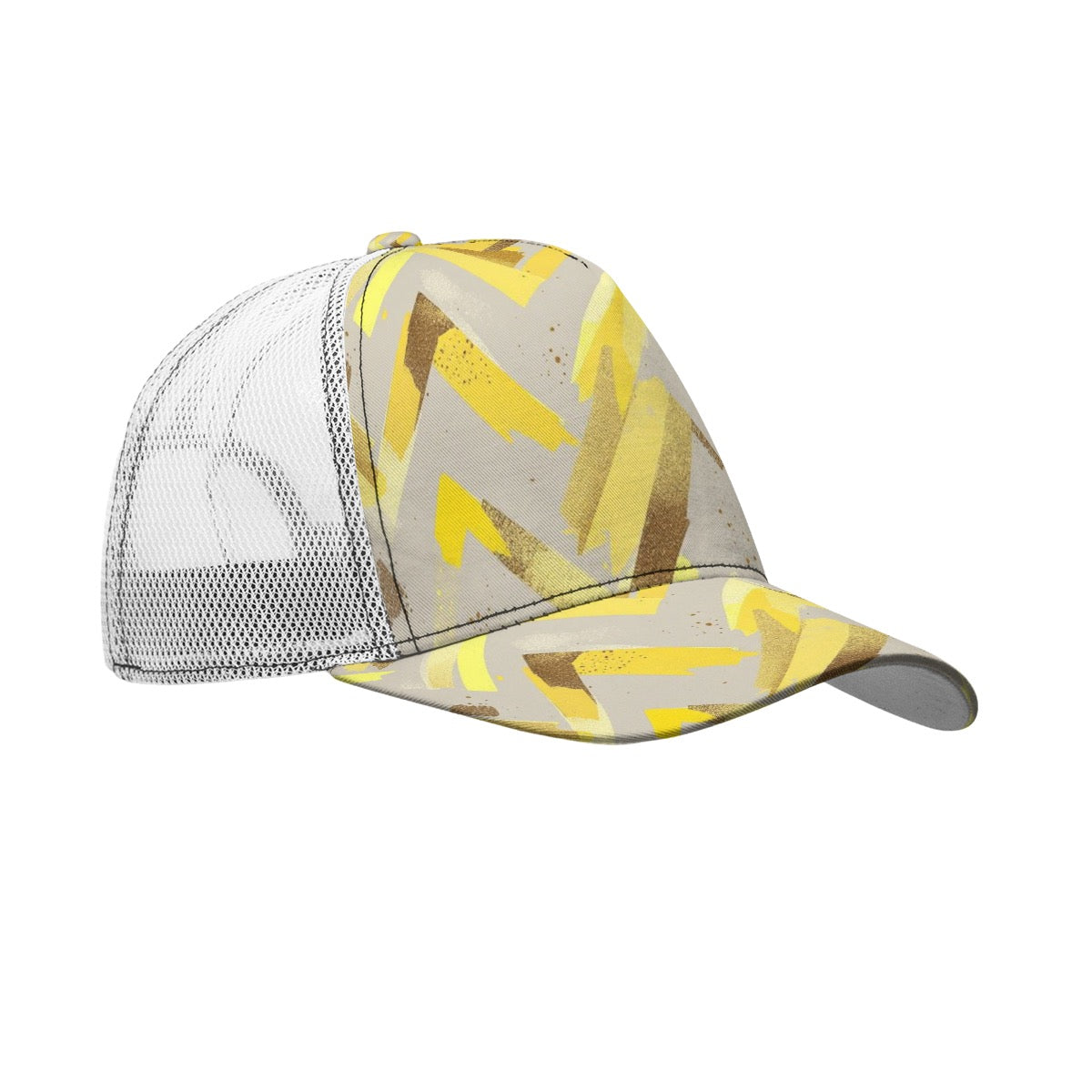 All-Over Print Black Buckle Peaked Mesh Cap With Box