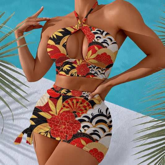 All-Over Print Women's Halter Neck swimming Suit