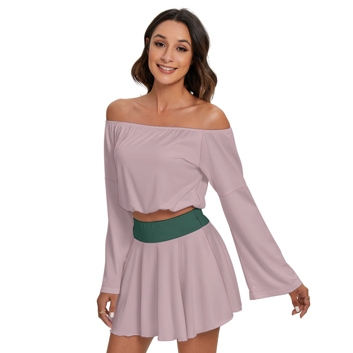 All-Over Print Women's Off-shoulder Top And Skirt Set
