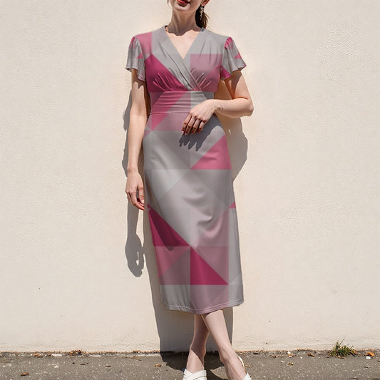 Women's V-Neck Flutter Sleeve Midi Dress