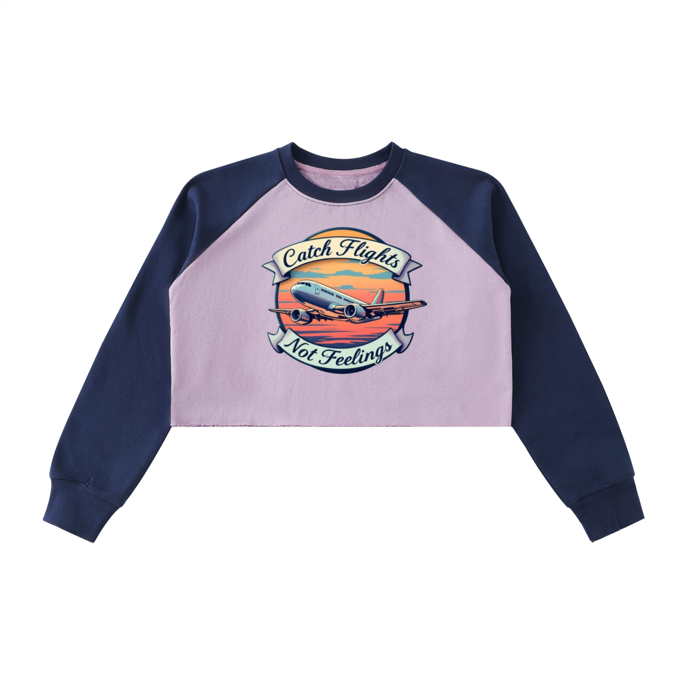 Raw-Hem Color-Block Raglan Crop Sweatshirt