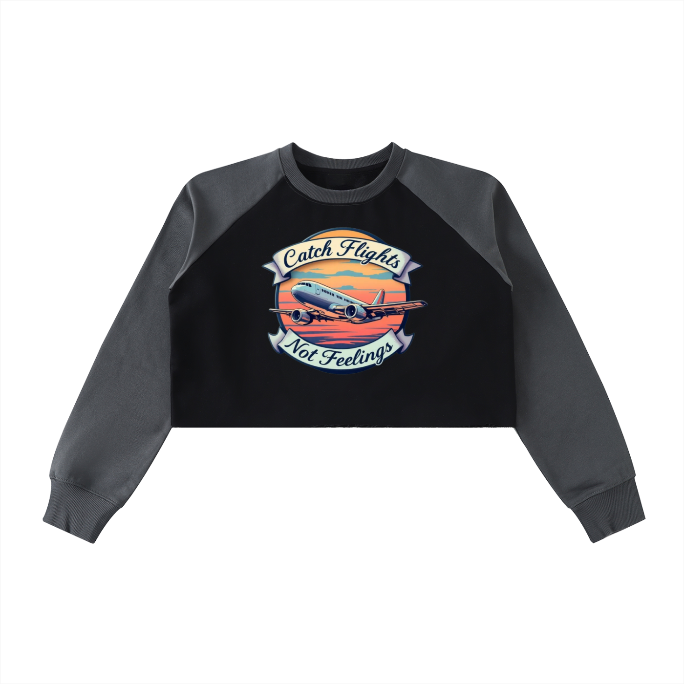 Raw-Hem Color-Block Raglan Crop Sweatshirt