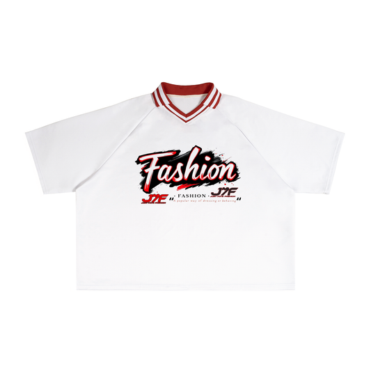 Contrast Lapel Collar Boxy T-Shirt