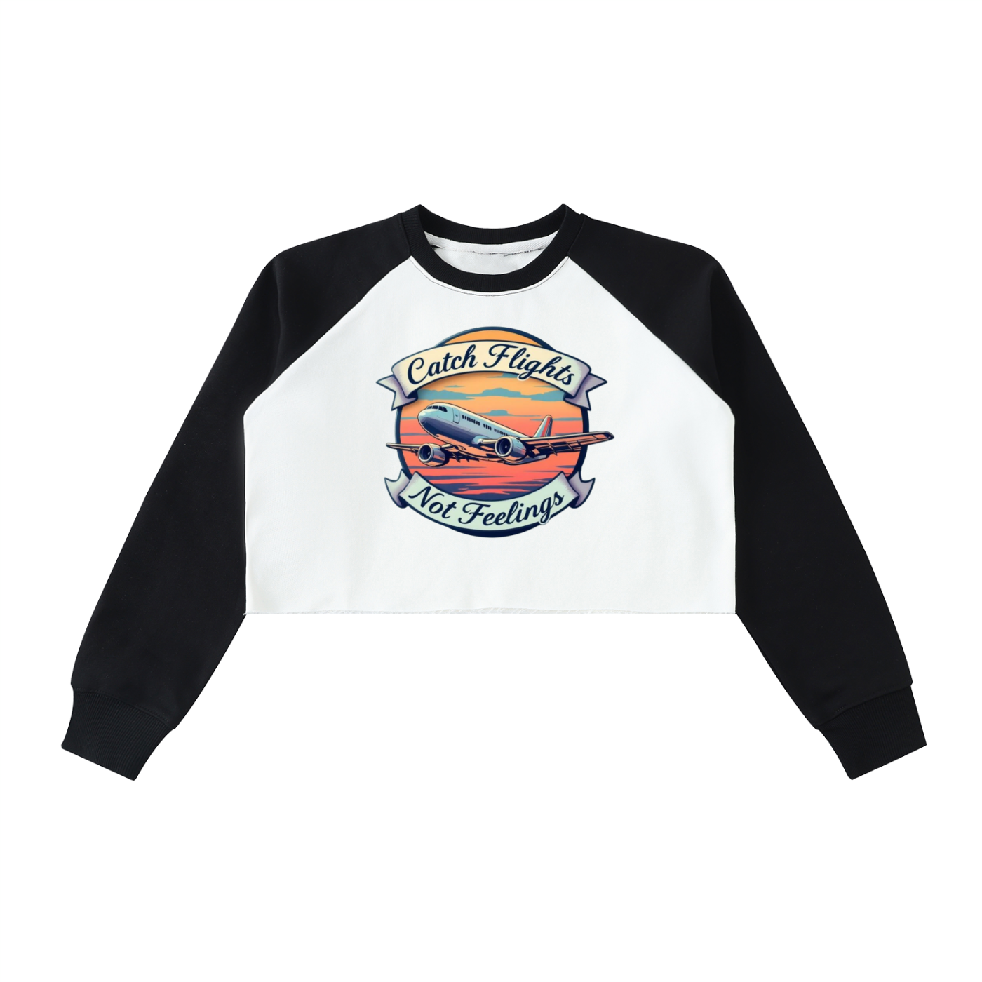 Raw-Hem Color-Block Raglan Crop Sweatshirt